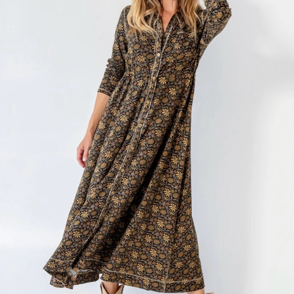 NATURAL LIFE Christa Cotton Fall Floral Patterned Maxi Dress